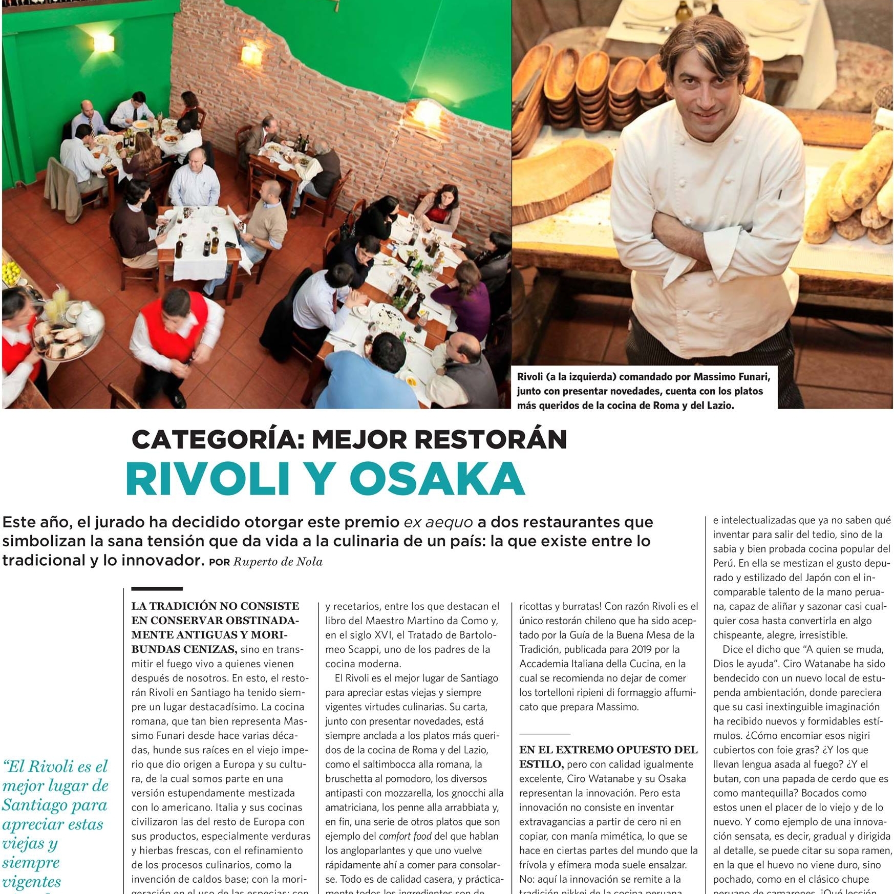 Categoría Mejor Restorán Wikén 2018: Rivoli y Osaka